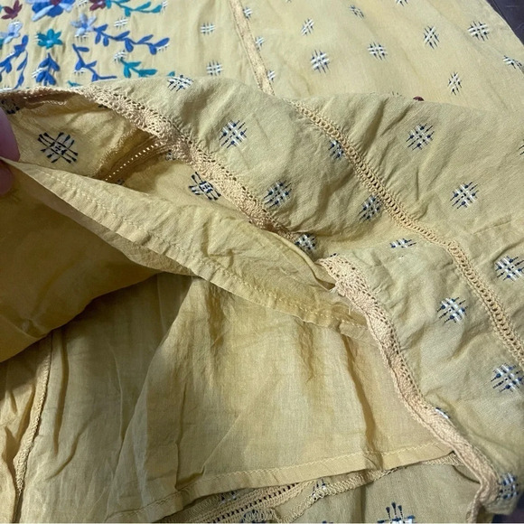 Oh My Stars Mustard Yellow Floral Embroidered Dress Women’s Size XL Boho Flowy - Picture 7 of 9